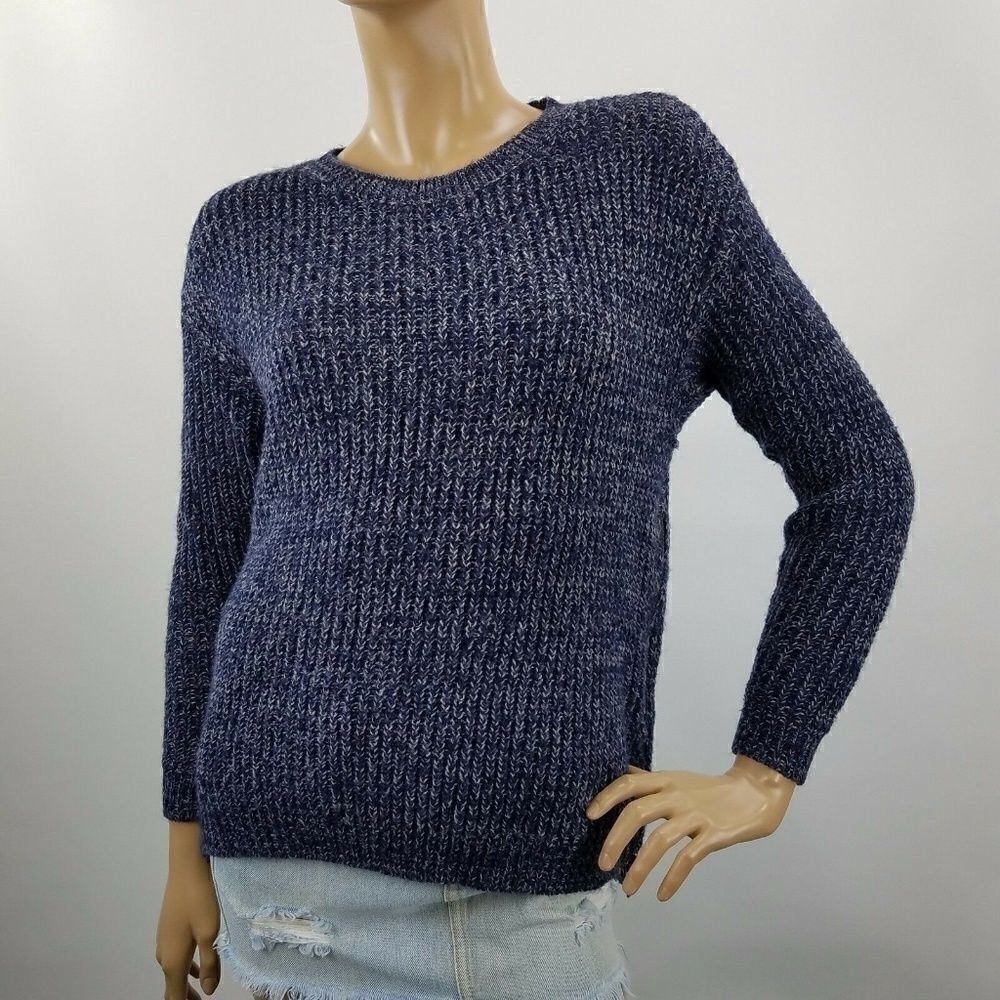 Cozy Sweater Side Zip Melange Knit Gray Blue